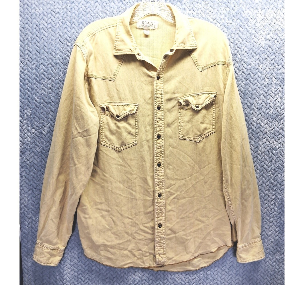 Ryan Michael Mens Western Snap Shirt Silk Cotton Blend Textured Large Yoke Rodeo